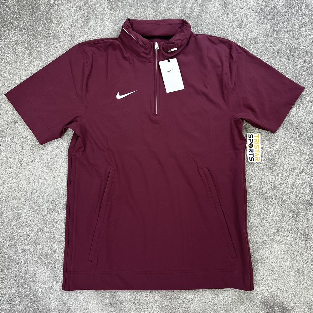 Nike Football Coaches Jacket Mens Small Maroon 1/4 Zip Hooded Pullover